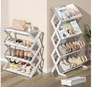 Foldable Shoe Rack, 4-Tier Narrow Shoe Organizer, Adjustable Shoe Shelf, Installation-Free Standing