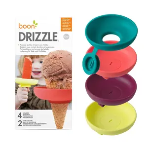 4 Pcs Silicone Lightweight Ice Cream Stands Set, Summer Sundae Holder, Leak-Proof Ice Cream Cone Support, Kids Portable Mold Tray with Splash Guard