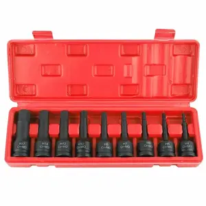 9PCS 3/8-Inch-Drive Allen Socket Set, 3-Inch Length, 3/8-Inch Impact Hex-Bit Socket Set, SAE Hex Driver 3/16" to 1/2", CrMo Steel, Impact-Grade, 9-Piece Set