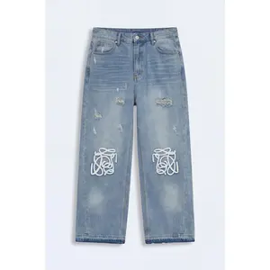 Baggy Coastal Applique Jean - Light Blue Wash Baggy Coastal Applique Jean - Light Blue Wash