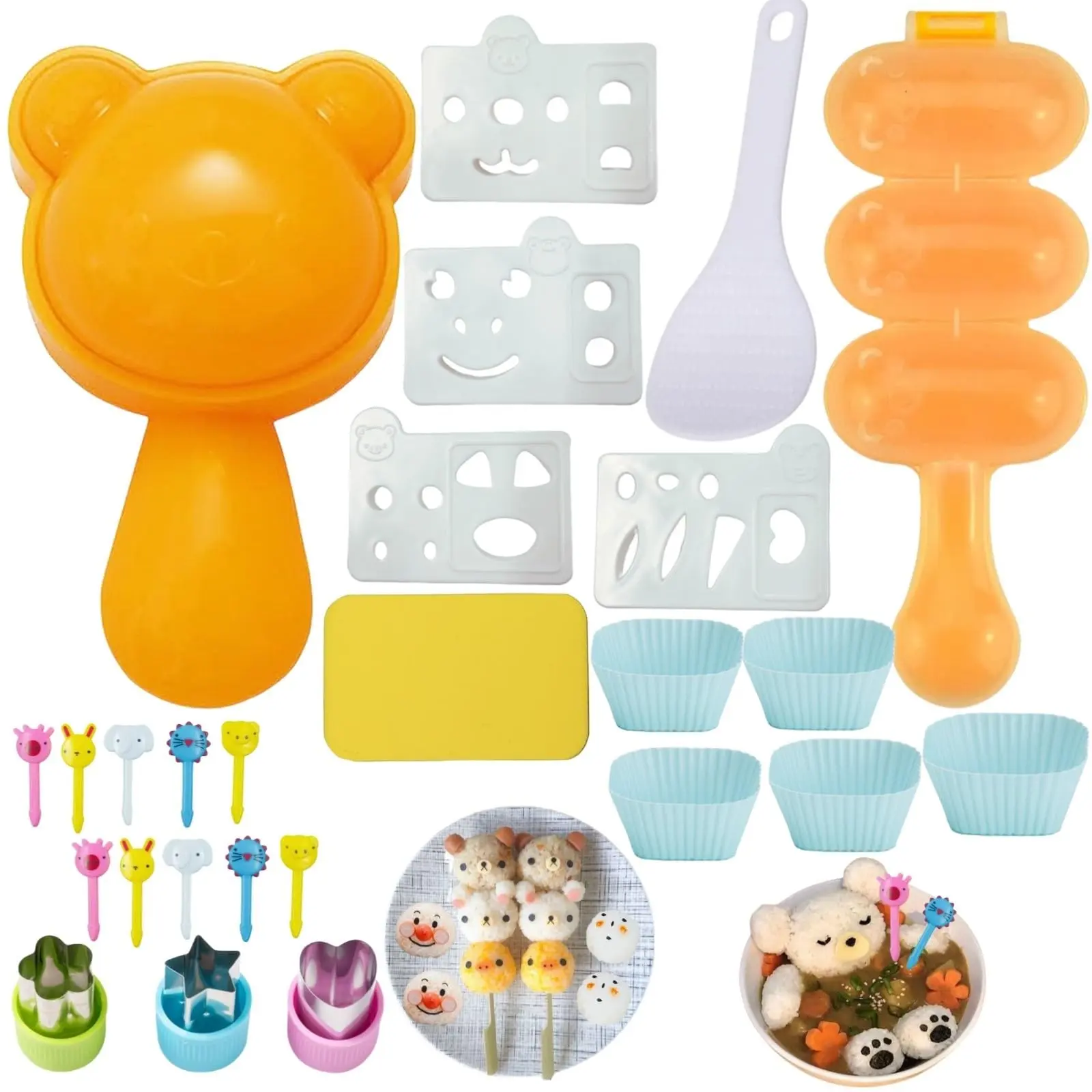 Rice Ball Molds 21pcs Onigiri Mold Set Cute Animal Sushi Shaper Shaker Bento Box Accessories Diy With Nori Seaweed Punch Food Picks