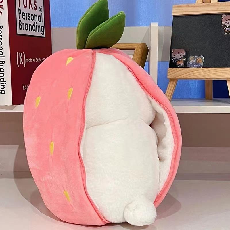 Cute Strawberry Bunny Plush Toy, Soft Kawaii Stuffed Animal, Hug Pillow & Bed Decoration, Furry Friends Plush Doll, Ideal Birthday Gift for Kids & Girls