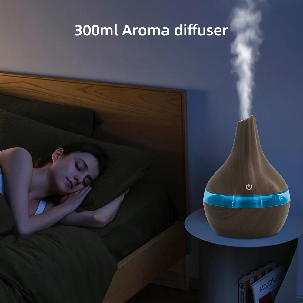 aromatherapy essential oil Remote Control Wood Grain Aroma Diffuser, Ultrasonic Essential Oil Humidifier, 7 Color LED Night Light, Quiet Air Freshener for Home Bedroom Office Spa sohochic