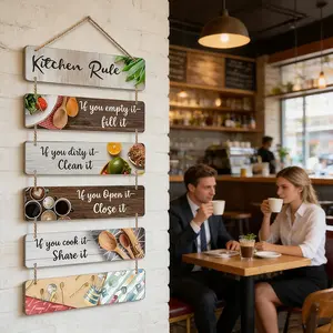 New 6-in-1 Inspirational Wooden Signs, American Rustic Hanging Plaques for Home Bedroom Cafe Wall Decor