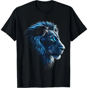 Creative Design  Animal Print Majestic Lion With Blue Eyes T-Shirt For Animal Lovers