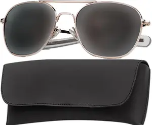 Gold - Military GI Style 58mm Pilots Aviator Sunglasses with Case - Smoke Lenses