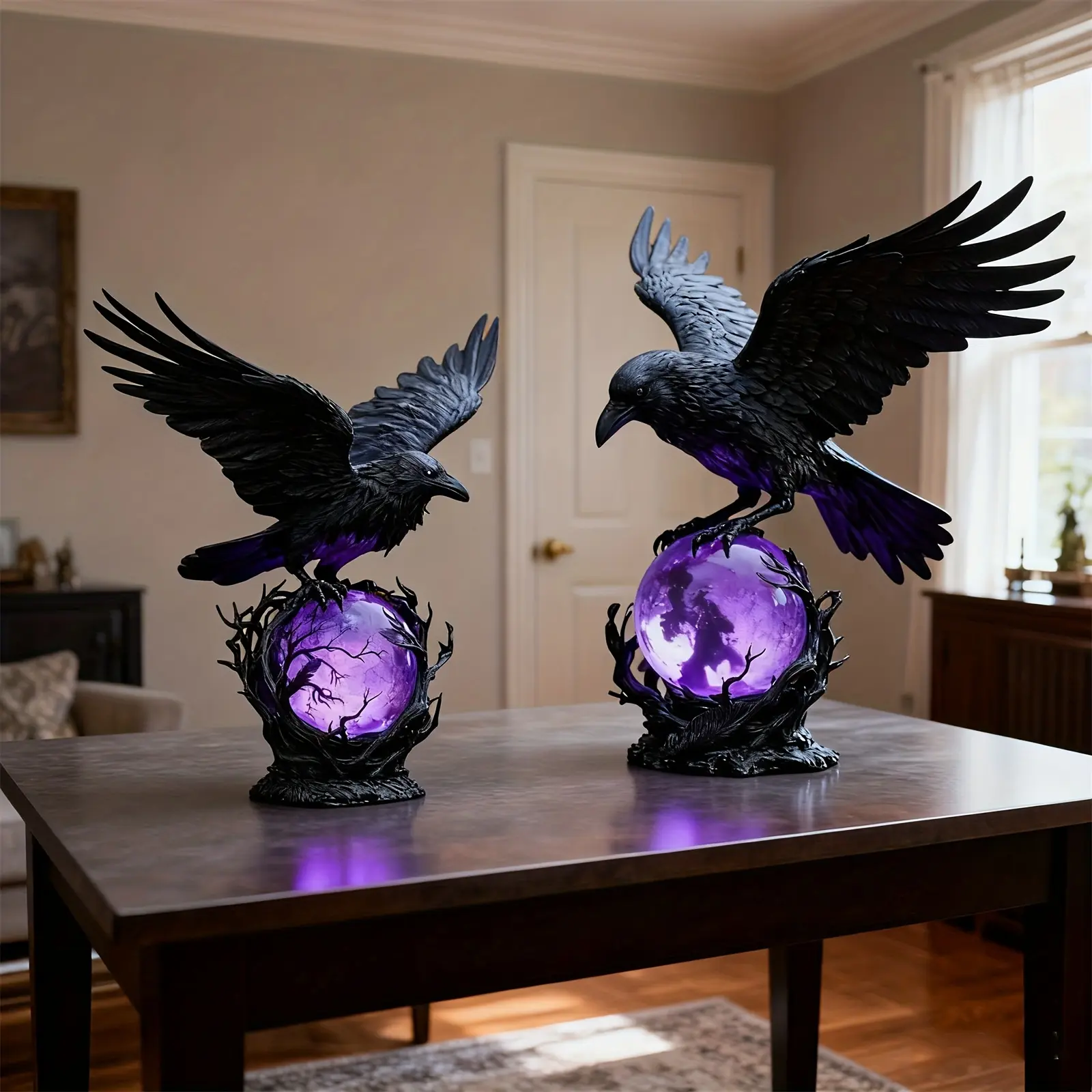 Raven Moon Gothic Statue Lamp – A mysterious raven perched on a glowing orb. This outdoor moon lamp is ideal for decorating fantasy-style homes, bedrooms, studies and offices, and serves as a perfect gift for family, friends and gothic collectors.