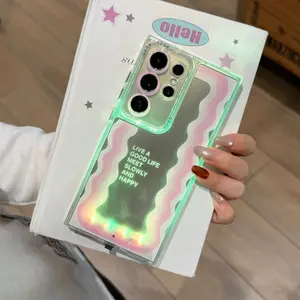 Sound-Control Glowing Wave Pattern Aesthetic Phone Case, Casing, Hollow Cartoon Protective Cover, Unique Call Light Girl Phone Shell, Couple Style for Samsung Galaxy S24 S25 S24 ULTRA A35 A36 A55 A56 S25 Ultra