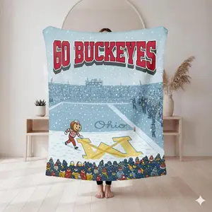 Ohio State Buckeyes Blanket, Brutus Cartoon Throw, Osu Football Fan Gift, Cozy Game Day Blanket, College Sports Merch, Soft Fluffy Blanket, 180cm X 150cm