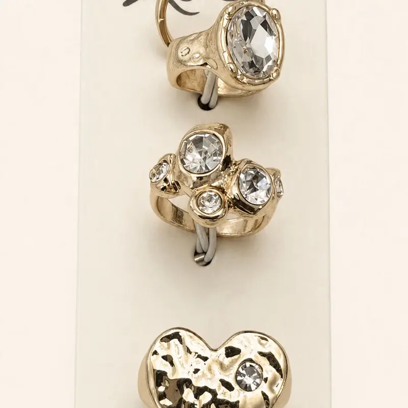 Lovisa Gold-Tone Crystal Statement Ring Set – 3 Pieces, Size S/M