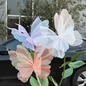 Three-Piece Butterfly Decor Set, Perfect for Weddings and Outdoor Events, 3D Fabric Butterfly Flags, Romantic Artificial Flower Decor