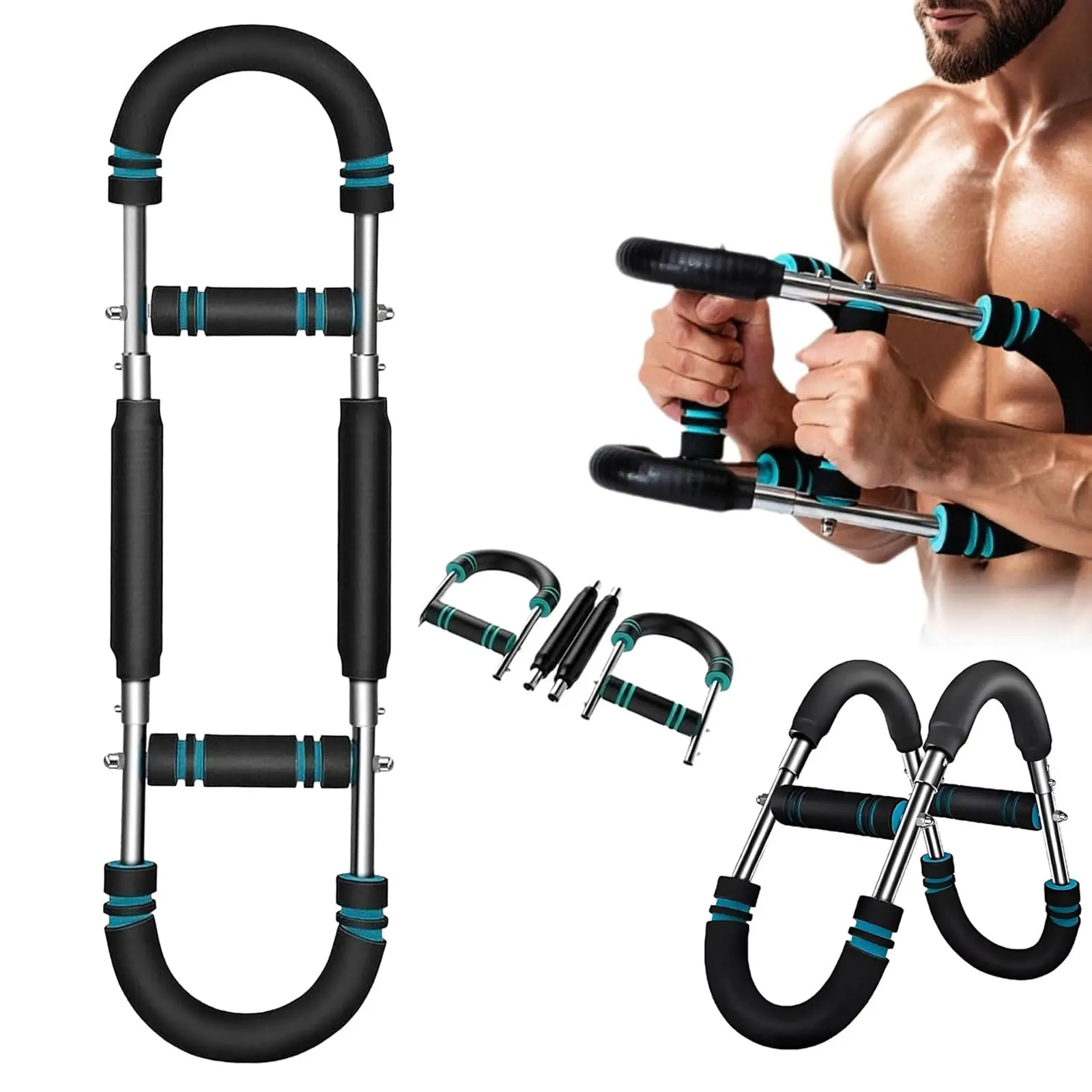 Arm Trainer, 60-110lb Adjustable Chest & Arm Workout Tool, Compact Twister Arm Strengthener, Portable Power Twister Bar with Snap - Together Detachable Design for Fitness Anywhere