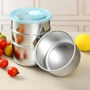 Steel Food Storage Container with Lid, Stackable Lunch Container, 3 Counts/4 Counts Portable Round Fresh Keeping Sealing Box, Snack Fruit Meat Salad Sandwich Container, Leakproof Airtight Containers