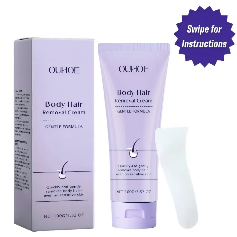 Gentle Hair Removal Cream - 200ml Body Care Cosmetic with Spatula, Painless Depilatory for Sensitive & All Skin Types, Smooth Legs & Bikini Hair Removal, Up to 7 Days Silky Skin