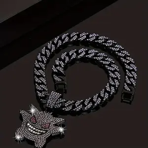 Rhinestone Charm Cuban Link Chain Necklace for Men, 1 Piece Demon Charm Trendy Matching Chunky Necklace, Punk Fashion Jewelry, Party and Club Jewelry, Ideal Christmas and New Year Gift for Your Boyfriend