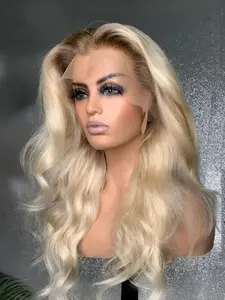 1Piece 26 Inches Long Soft Ombre Blond Body Wave Texture 180 Density Hair Wig Lace Front Wig, With Baby Hair Pre Plucked And For Women Wear Daily Use 13x4x1 High Density