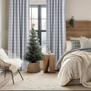 Blackout Plaid Curtains for Living Room Bedroom, Gingham Thermal Insulated Decor Soundproof Window  Check Drapes for Dining Room Farmhouse, White, W52 X L84, 2 Panels