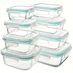 8pcs Sealed Glass Food Storage Containers, Lunch Box, Microwave Oven Safe, Perfect for Salads, Fruits, Vegetables, Sandwiches