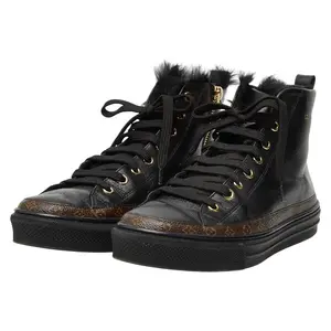 Pre-owned Louis Vuitton Calfskin Small Leather Goods Stellar Line Monogram Leather Fur High Top Sneakers