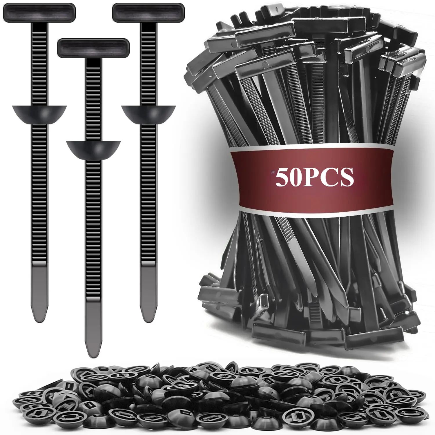 50 pieces of nylon universal zip ties with buttons, self-locking pin design, used for car maintenance (mudguards, bumpers, trunk fenders), wire bundling, trunk lining, home and garage fasteners, Car Accessory, Automotive Accessories