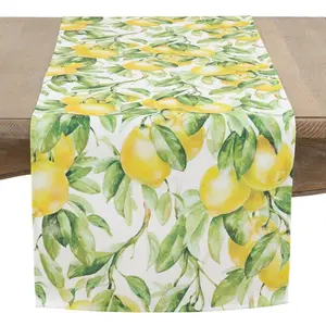 212 MAIN Rectangular Citrus Theme Outdoor Table Runner - 16x72 in, Vibrant Print with Lemon Motifs, Multi-Color, Thin Polylining, for Outdoor Furniture & Tables