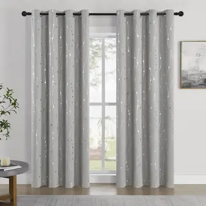 2-Pack Planet Gold Foil Double-Sided Curtains, Top Grommet, Thermal Blackout, Noise-Reducing, Privacy, for Living Room, Bedroom, Study, Dining.