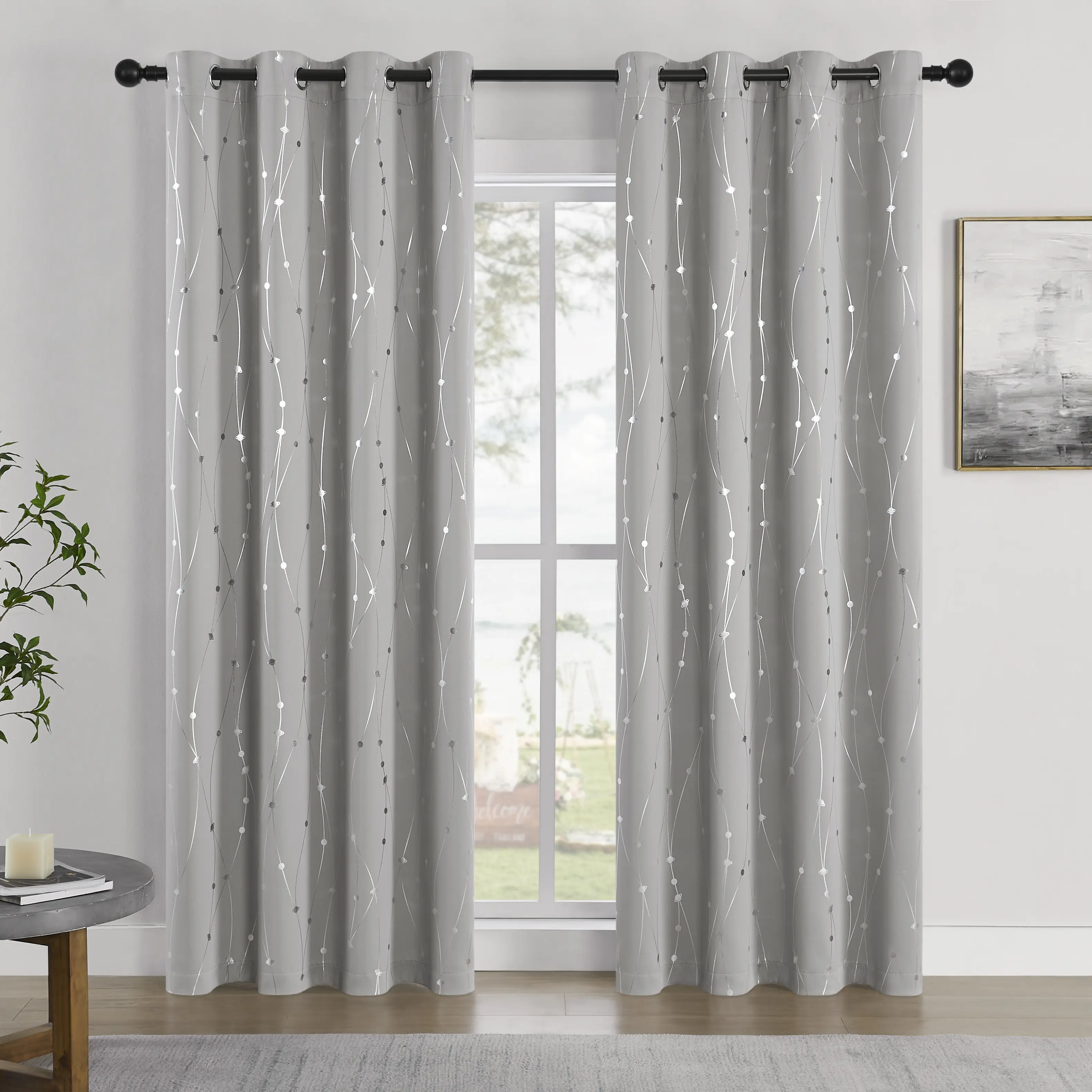 2-Piece Planet Gold Foil Double-Sided Grommet Top Curtains, Thermal Blackout, Noise-Reducing, Privacy-Enhancing for Living Room, Bedroom, 2-Piece Curtains, Window Drapes