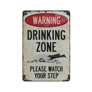 Funny Drinking Zone Metal Bar Sign - Vintage Style Sign - 8×12 Inch Wall Art for Home, Home Bar Living Room Garage & Man Cave