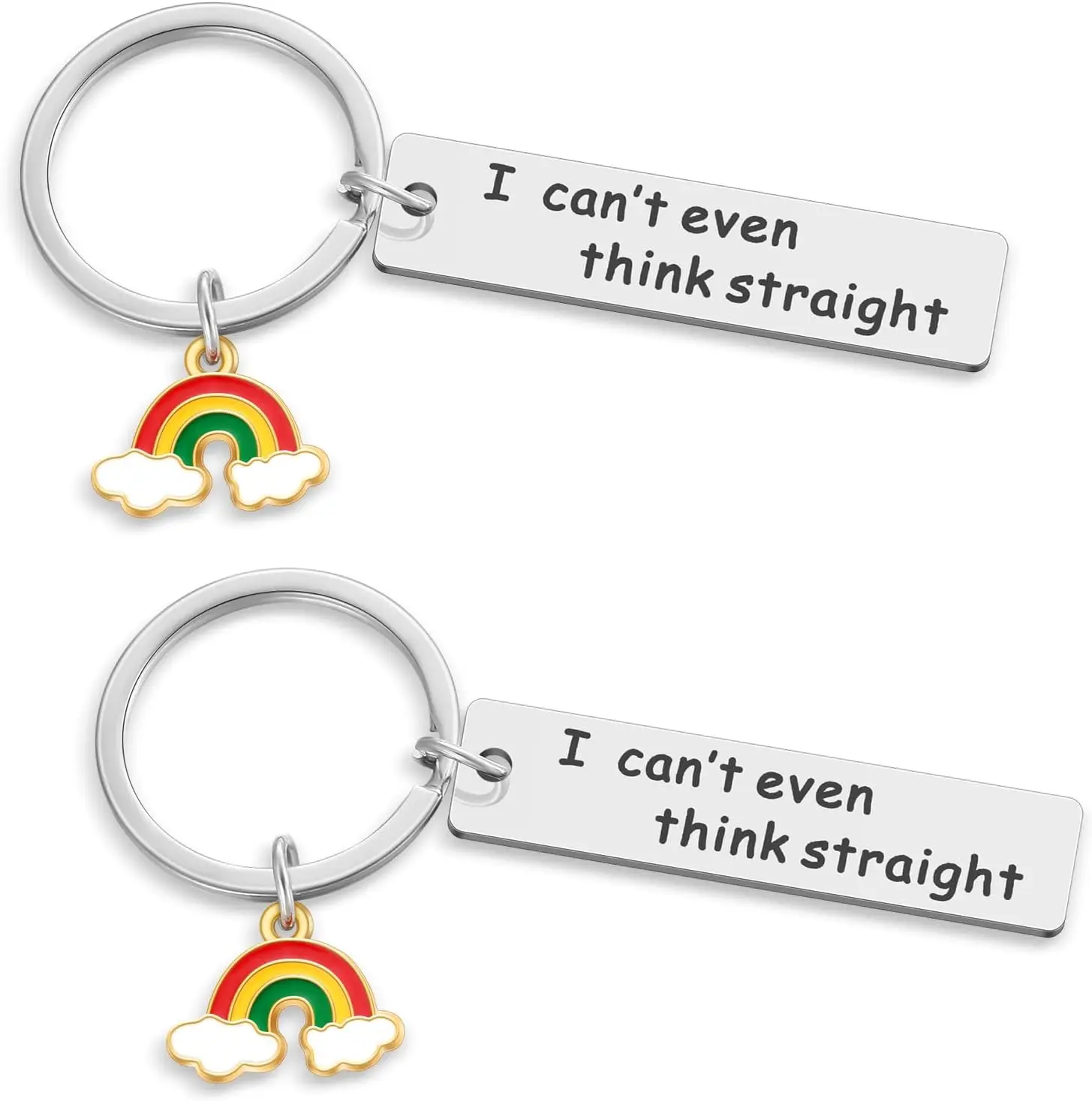 2 Pcs Rainbow Gay Keychain Funny Gay Pride Gift Lgbtq Jewelry Accessories Lesbian Keychain Stuff I Can't Even Think Straight Rainbow Keychains for Lgbtq Stuff Gift