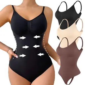 Women's Tummy Control Shapewear Bodysuit Thong Briefs Style Waist Snatched Body Suit Womenswear Tops Comfort Medium Compression Comfortable Fit High Waist Shaping Black Basic Casual