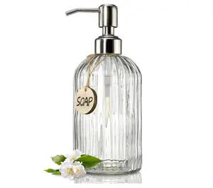 18 Oz Clear Glass Soap Dispenser with Rust Proof Stainless Steel Pump, Refillable Liquid Hand soap Dispenser for Bathroom, Premium Kitchen Soap Dispenser (Clear)