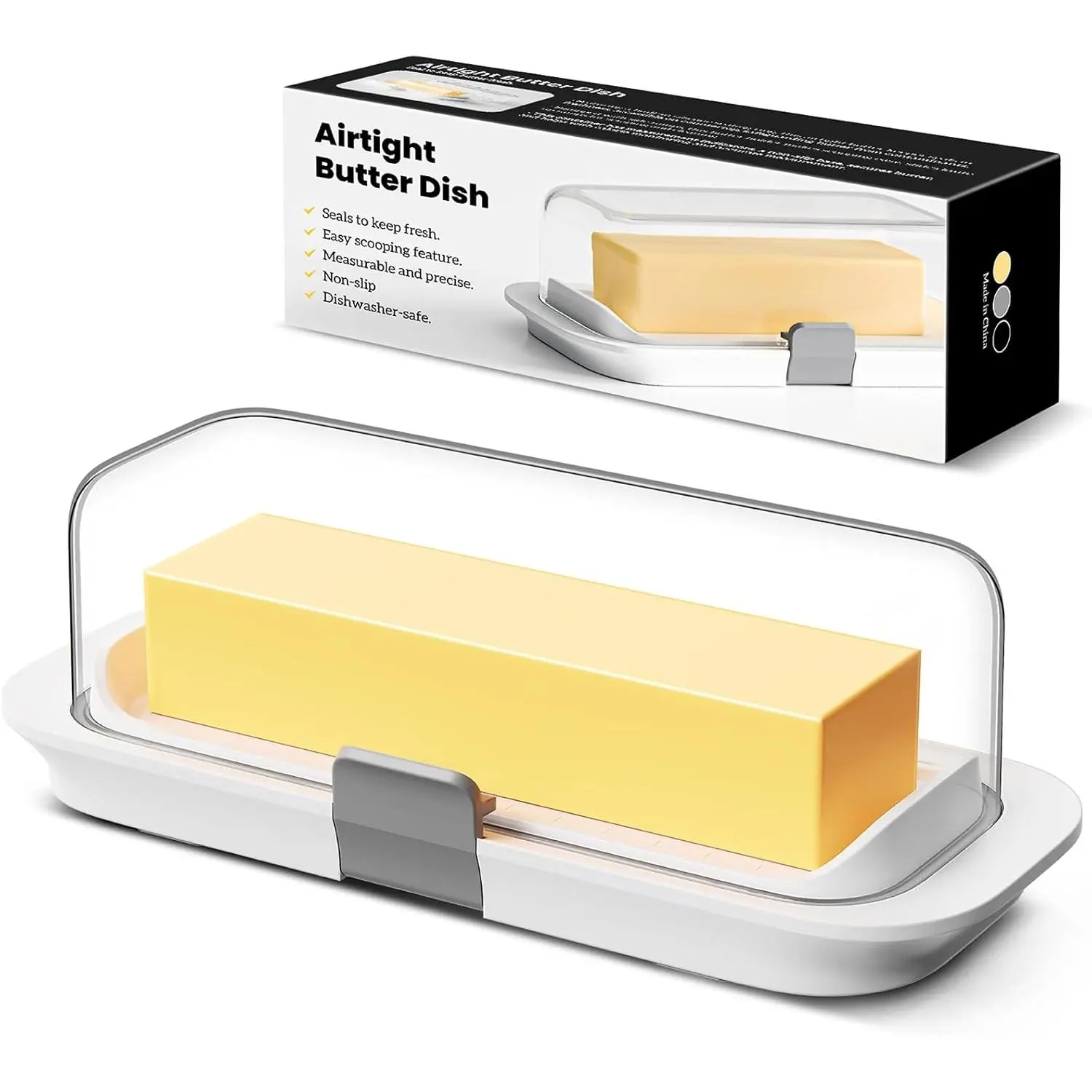 Butter Dish with Lid for Countertop and Refrigerator Door Shelf, Airtight Butter Keeper Container, Butter Holder for East/West Coast Butter, , Microwave/Dishwasher Safe
