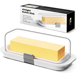 Butter Dish with Lid for Countertop and Refrigerator Door Shelf, Airtight Butter Keeper Container, Butter Holder for East/West Coast Butter, , Microwave/Dishwasher Safe