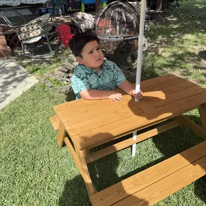 JOYMOR 4-in-1 Kids Picnic Table w/2 Sensory Bins, Cedar Wooden Sand & Water Table with Height Adjustable Umbrella, Wooden Kids Outdoor Picnic Tables for Garden, Backyard, Patio Furniture(Natural)