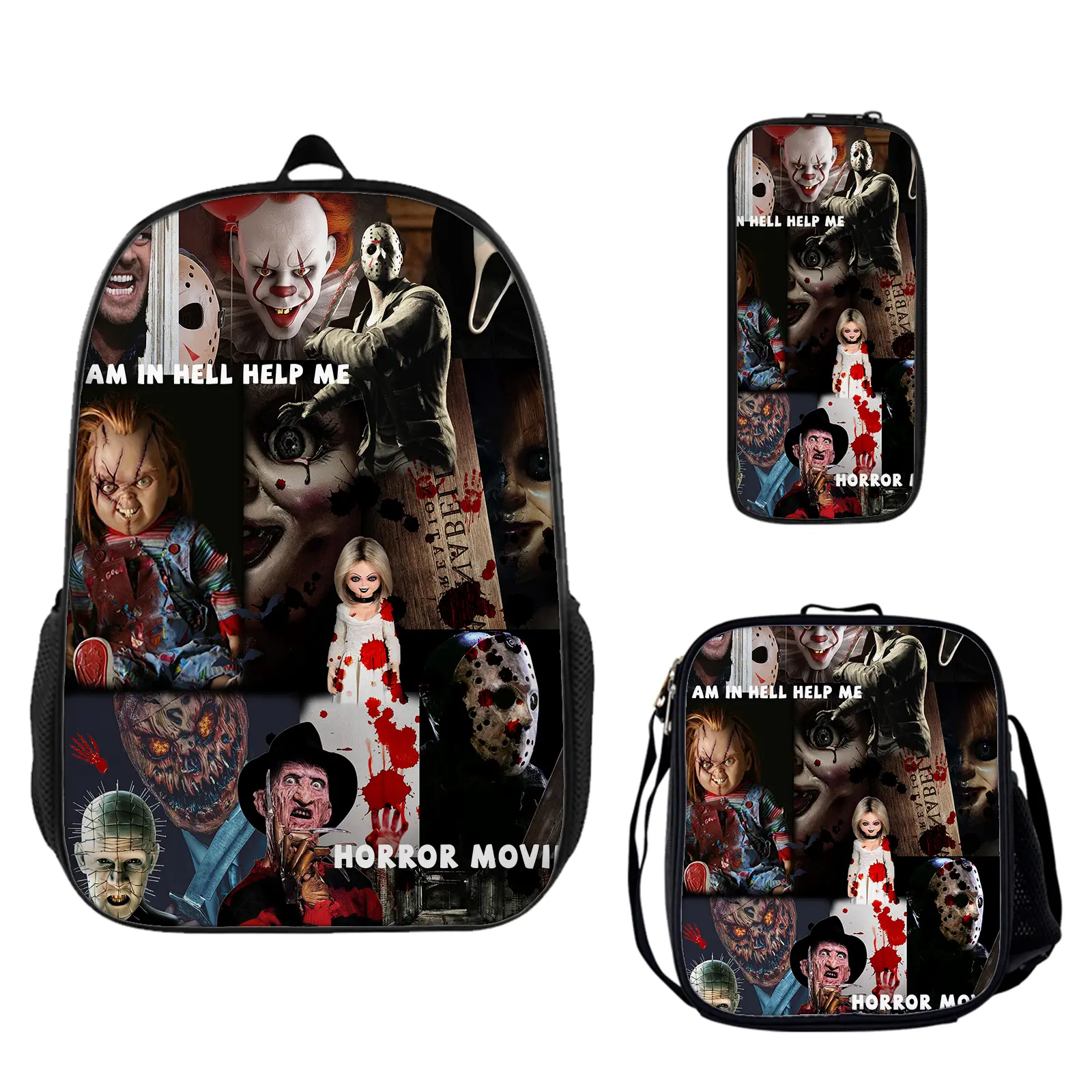 Jujutsu Kaisen 3-Piece Backpack Set, Anime Character Art Oxford Fabric School Bag for Teens with Insulated Lunch Box & Pencil Pouch, Cool Backpacks, Campus Life, Daypack