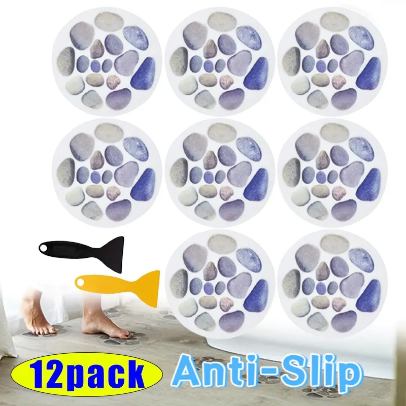 10 Pcs 5.9 in Eco-Friendly Anti-Slip Pebble Pattern Bathtub Stickers, 2 Pcs Scraper Included - Safety-Enhanced, Easy-Installation Textile Accessories for Shower Use