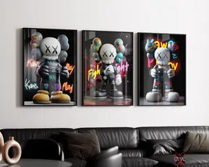 Hypebeast Graffiti Poster, Set of 3, Neon Kaws Unframed Wall Art for Gaming Room, Printable Kaws Playing Video Game, Hypebeast Decor Unframed Wall Poster Decor