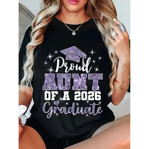 Cotton Super Proud Aunt of 2026 Graduate Senior Graduation Family T-Shirt