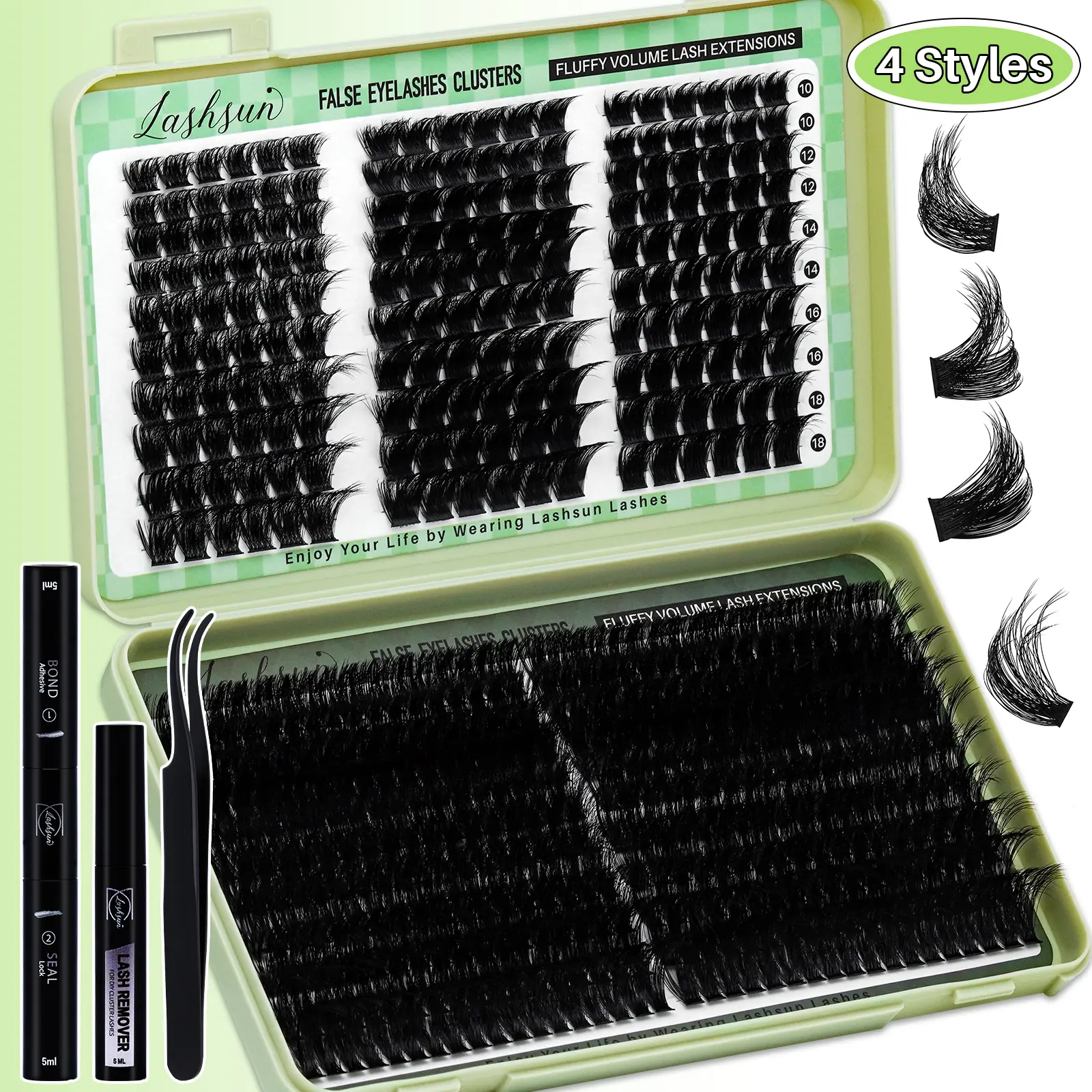 540PCS D Curl 4 styles 10-18mm/14-22mm Mixed Length Volume & 3D Effect Individual Lashes Clusters Set Long-Lasting With Lash Bond&Seal Lash Remover And Tweezers, DIY Eyelash Extensions, Volumized False Eyelashes