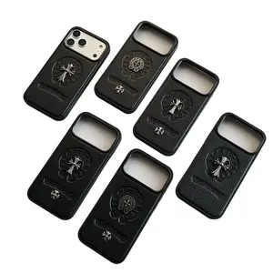 Chrome Cross Leather Phone Case for iPhone 13–17 Pro Max – Premium Protective Cover with Luxury Design