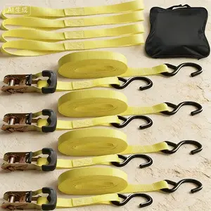 Reusable Ratchet Tie Down Straps 4-Pack 1 Inch x 15 Feet 3300 lbs Break Strength Heavy Duty Cargo Straps for Secure Transport Trailer Motorcycle Durable Transport Straps