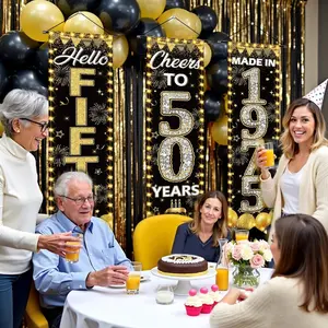 Three-Piece 50th Anniversary Banners, Durable Polyester Fabric, Party Decorations Banners, Perfect for Home and Garden Decor, Ideal for 50th Birthday Parties