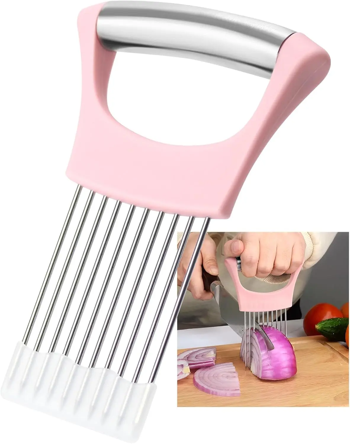 Stainless Steel Onion Holder for Slicing,Onion Slicer Holder, Onion  for Slicing of Onions, Tomatoes,Avocados,Eggs and Other Vegetables,Valentine's Day  Kitchen Utensils ()
