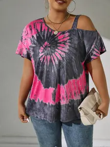 Plus Size Women's Asymmetrical Shoulder T-Shirt, Casual Loose Fit Top, Comfortable Summer Wear, Stylish Ladies' Clothing, Casual Fashionable Top