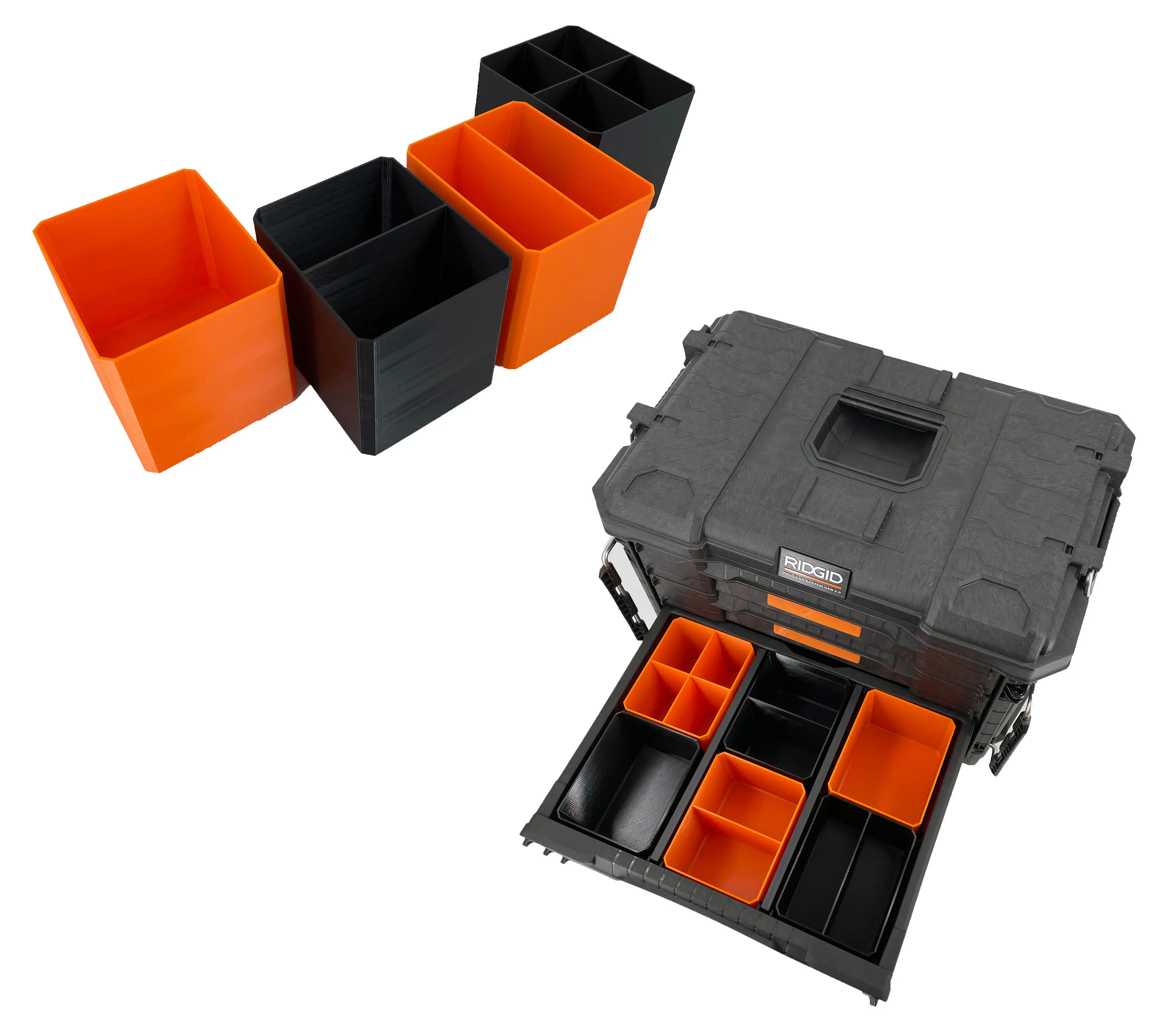 Ridgid 2.0 Pro Gear 3 Drawer Multi-Depth Tool Organizer Box Compatible Medium Nesting Bins - Black