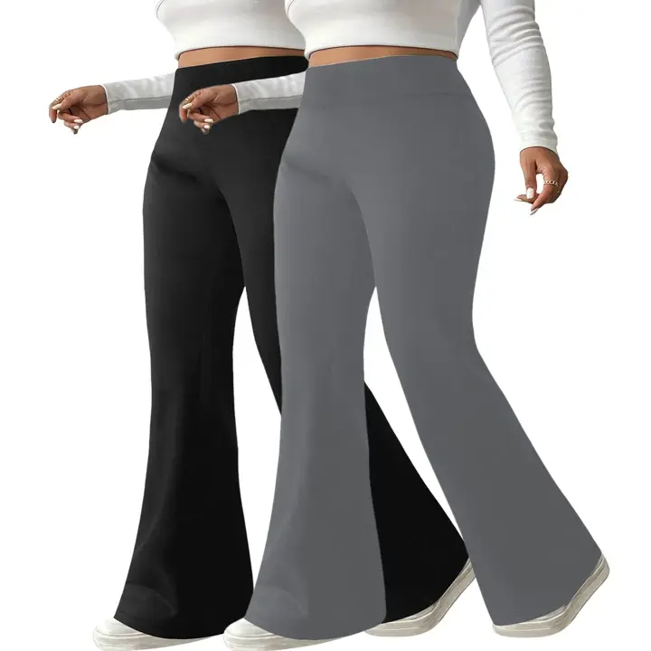 Plus Size Solid High Waisted Flare Leg Soft Leggings Flared Yoga Pants Casual Comfy High Stretch Trousers for Daily Wear
