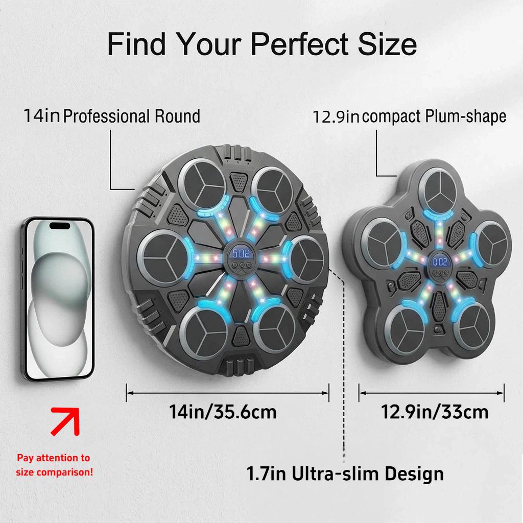 Harkapy Bluetooth Music Boxing Machine Wall Mounted LED Punch Trainer with Gloves for Kids Teens Home Gym Fitness Interactive Workout 3 Modes High-Density Cushioning