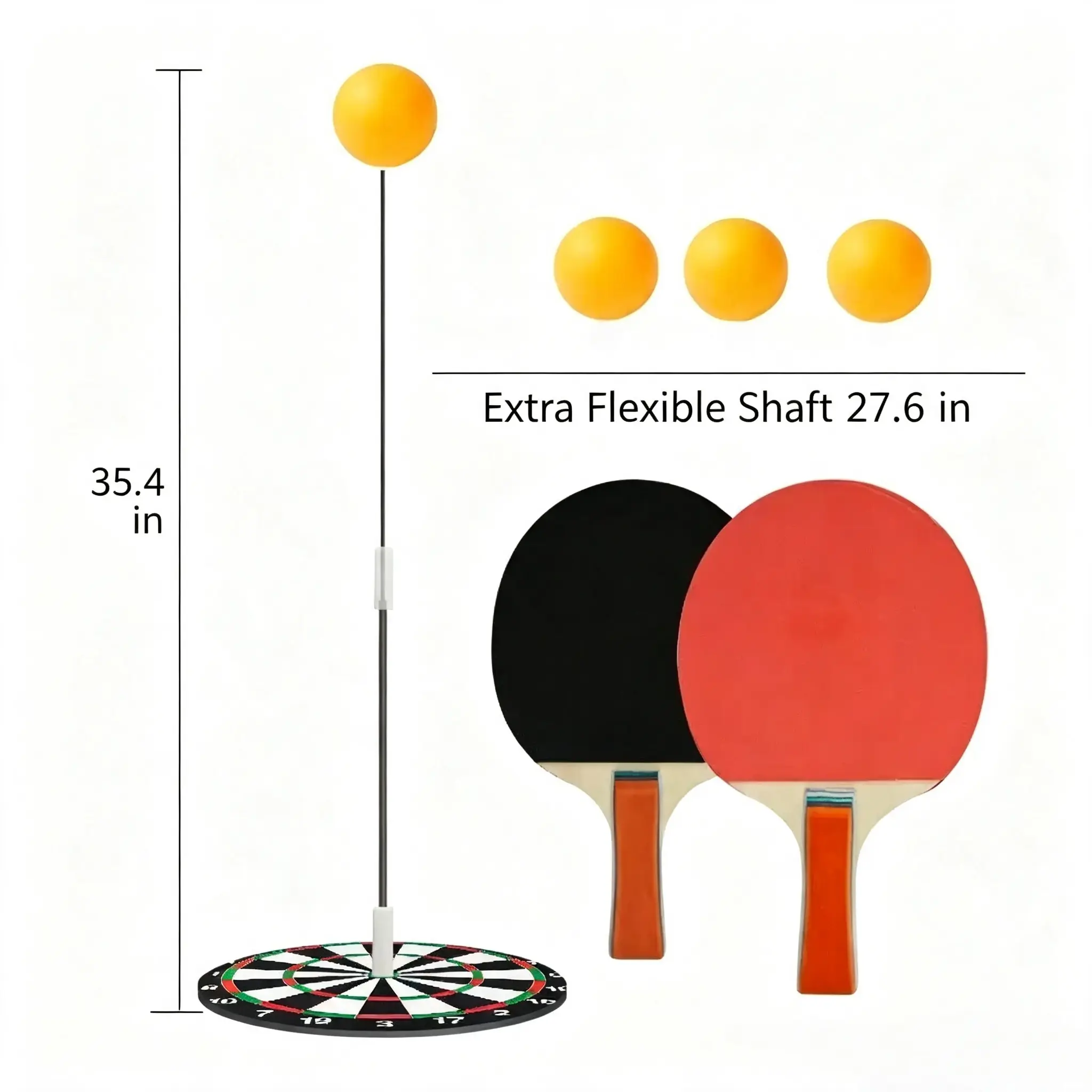 Unisex 2-in-1 Dual-Use Dart Base Ping Pong Trainer Set - Flexible Shaft Table Tennis Rebounder Kit with 2 Paddles, 4 Practice Balls, No Table Required for Home Indoor Entertainment, Interactive
