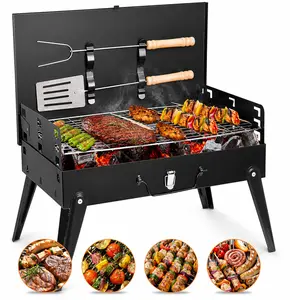 Portable Charcoal Grill, Foldable BBQ Grill with Lid & Accessories for Camping, Picnic and Backyard Cooking