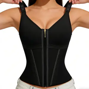 Fajas Colombianas Waist Trainer Shapewear Full Body Fajacolombiana Postparto Girdle Workout Plus Size Tummy Control Full-Figure wear Adjustable Shoulder Strap Shaper with Zipper Crotch Compression Shorts Double Layer Spiral Bones corset cincher womens